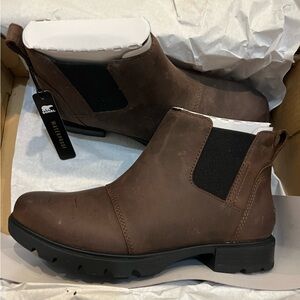 SOREL EMELIE™ III WOMEN'S WATERPROOF CHELSEA BOOTIE, TOBACCO BLACK, SIZE 7.5